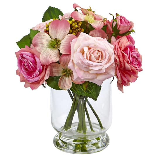 10&#x22; Rose &#x26; Berry Arrangement in Glass Vase